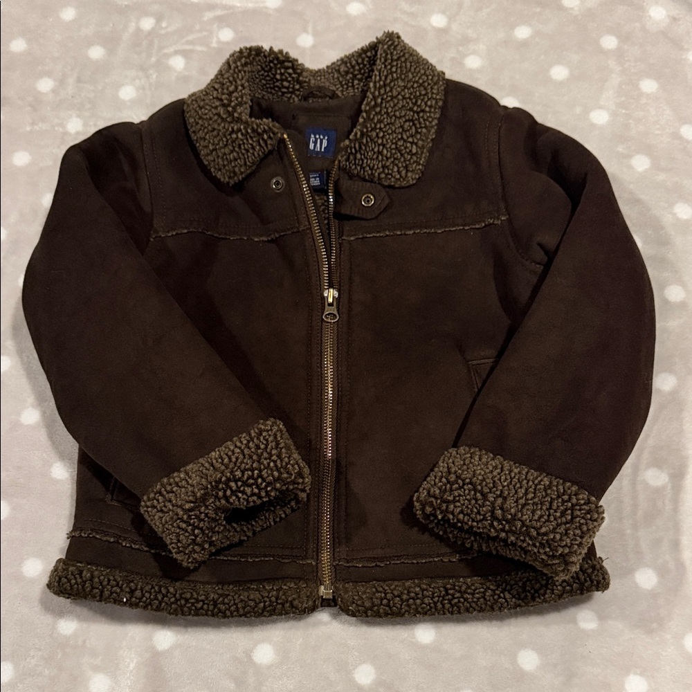 GAP Brown Sherpa-Lined Kids Puffer Jacket